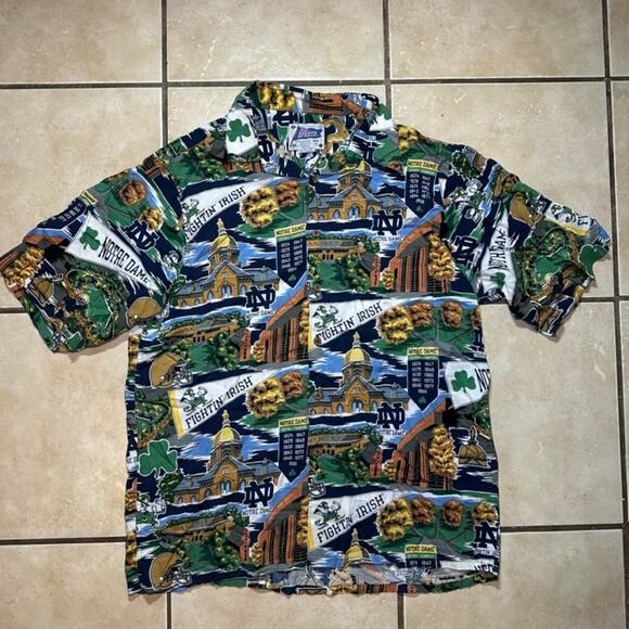 Reyn Spooner Sports Notre Dame Fightin Irish Football Hawaiian Shirt Mens Large - Picture 1 of 6